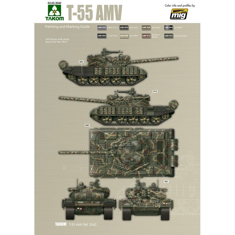 TAKOM 2042 1/35 Russian Medium Tank T-55 AMV TANK MAKETİ