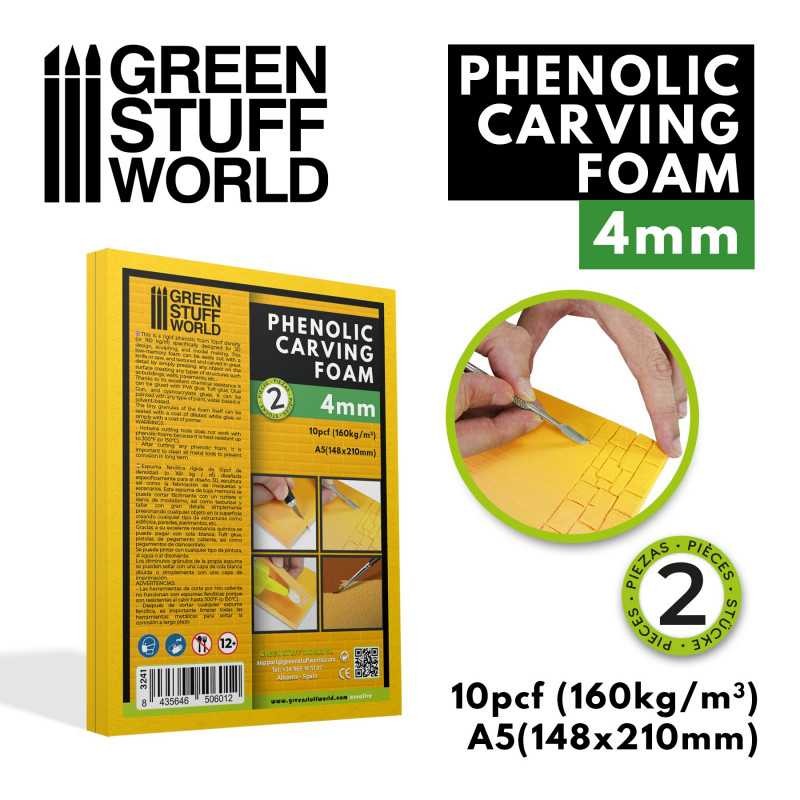 GREEN STUFF WORLD 3241 Phenolic Carving Foam 4mm - A5 size DIORAMA KÖPÜĞÜ 2 ADET