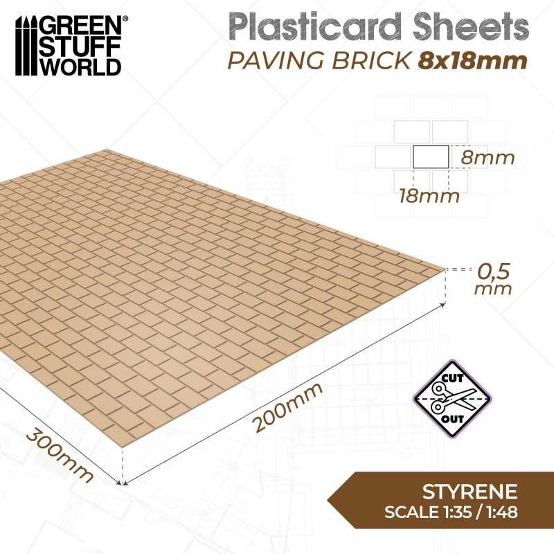 GREEN STUFF WORLD 5056 Plasticard Paving Brick 8x18mm - Tuğla Kaldırım Plastik Levha 8x18mm