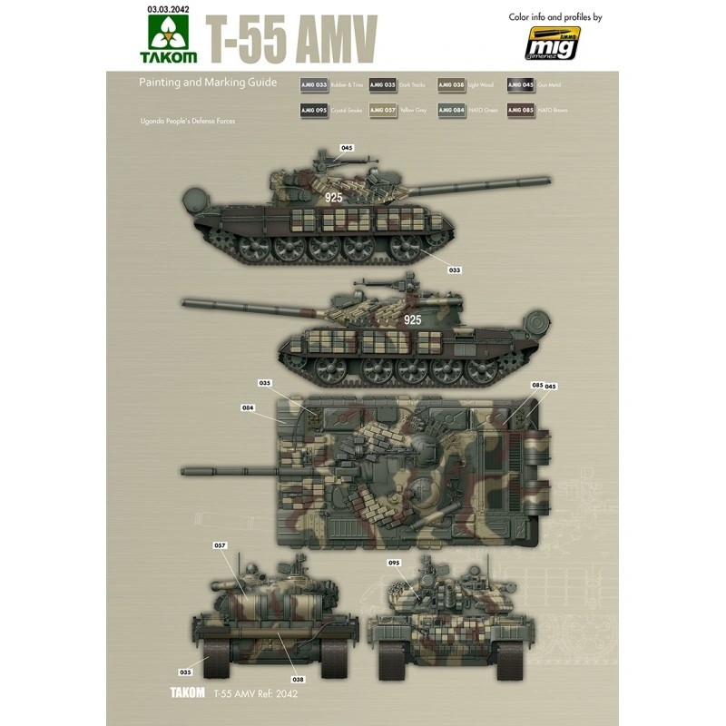 TAKOM 2042 1/35 Russian Medium Tank T-55 AMV TANK MAKETİ