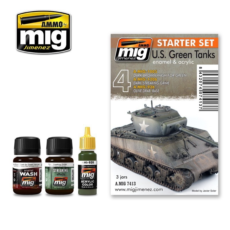 AMMO MIG 7413 US GREEN VEHICLES SET STARTER SET - AMERİKAN YEŞİL TANKLAR BOYAMA SETİ