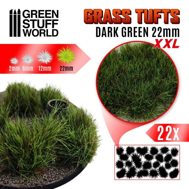 GREEN STUFF WOLRD 11448 Grass TUFTS XXL 22mm self-adhesive DARK GREEN - 22MM KOYU YEŞİL ÇİM ÖBEĞİ