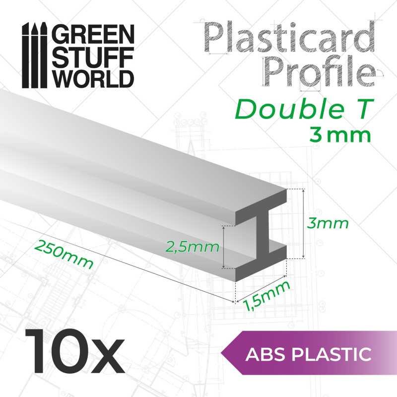 GREEN STUFF WORLD 9126 ABS Plasticard Profile DOUBLE-T 3 mm - 3 mm Çift T ABS Plastik Profil 10 Adet