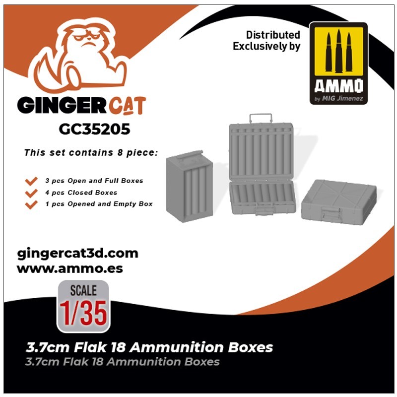 Ginger Cat 35205 1/35 3.7cm Flak18 Ammunition Boxes (8pcs) Reçine Detay Seti