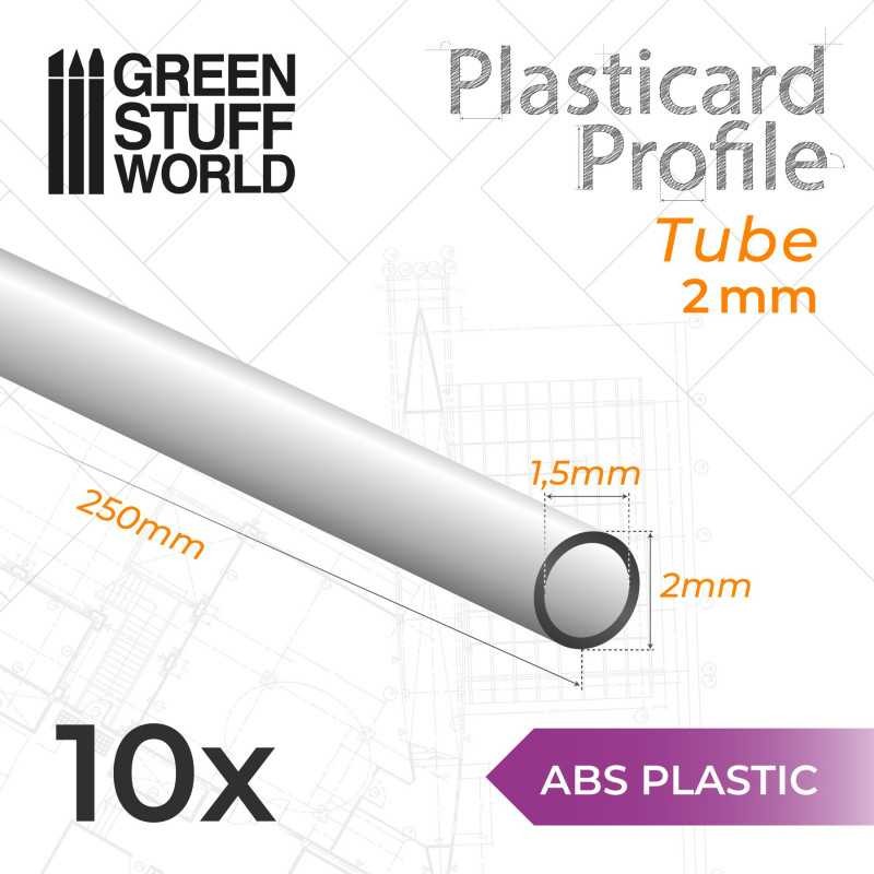 GREEN STUFF WORLD 9234 ABS Plasticard Profile TUBE 2 mm - 2 mm Yuvarlak Tüp ABS Plastik Profil 10 Adet