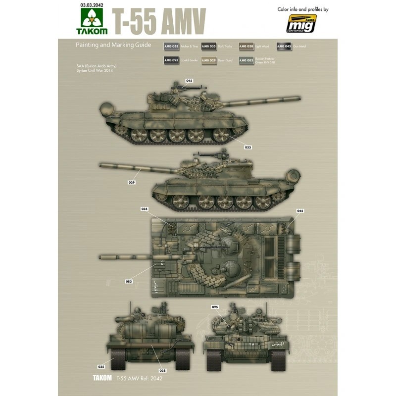 TAKOM 2042 1/35 Russian Medium Tank T-55 AMV TANK MAKETİ