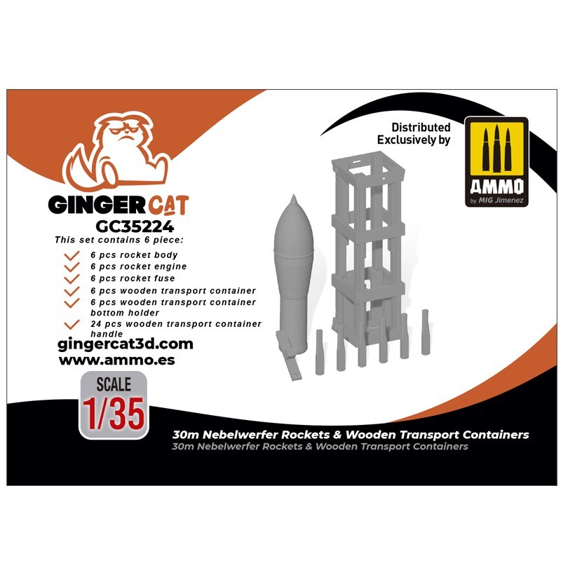 Ginger Cat 35224 1/35 30m Nebelwerfer Rockets & Wooden Transport Containers (6pcs) Reçine Detay Seti