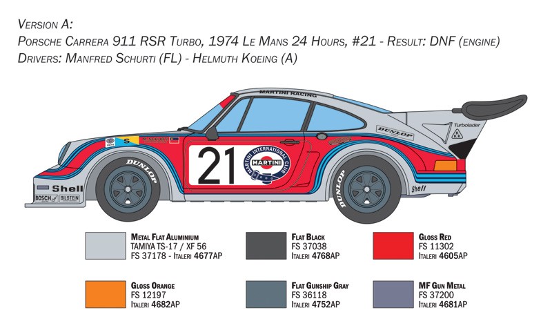 ITALERI 3625 1/24 Porsche Carrera RSR Turbo YARIŞ ARABASI MAKETİ