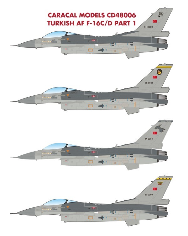 CARACAL MODELS 48006 TÜRK HAVA KUVVETLERİ BÖLÜM 1 F-16 C/D SAVAŞ UÇAĞI MAKETİ İÇİN DEKAL SETİ