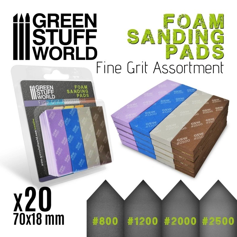GREEN STUFF WORLD 10976 Foam Sanding Pads - FINE GRIT ASSORTMENT x20 İNCE NUMARALAR ZIMPARA SETİ