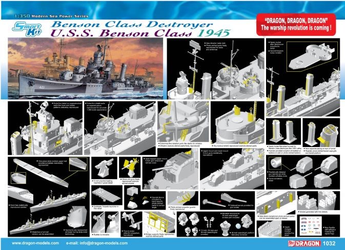 DRAGON 1032 1/350 U.S.S. BENSON DD-421 BENSON CLASS DESTROYER 1945 (SMART KIT) İKİNCİ DÜNYA SAVAŞI AMERİKAN SAVAŞ GEMİSİ MAKETİ