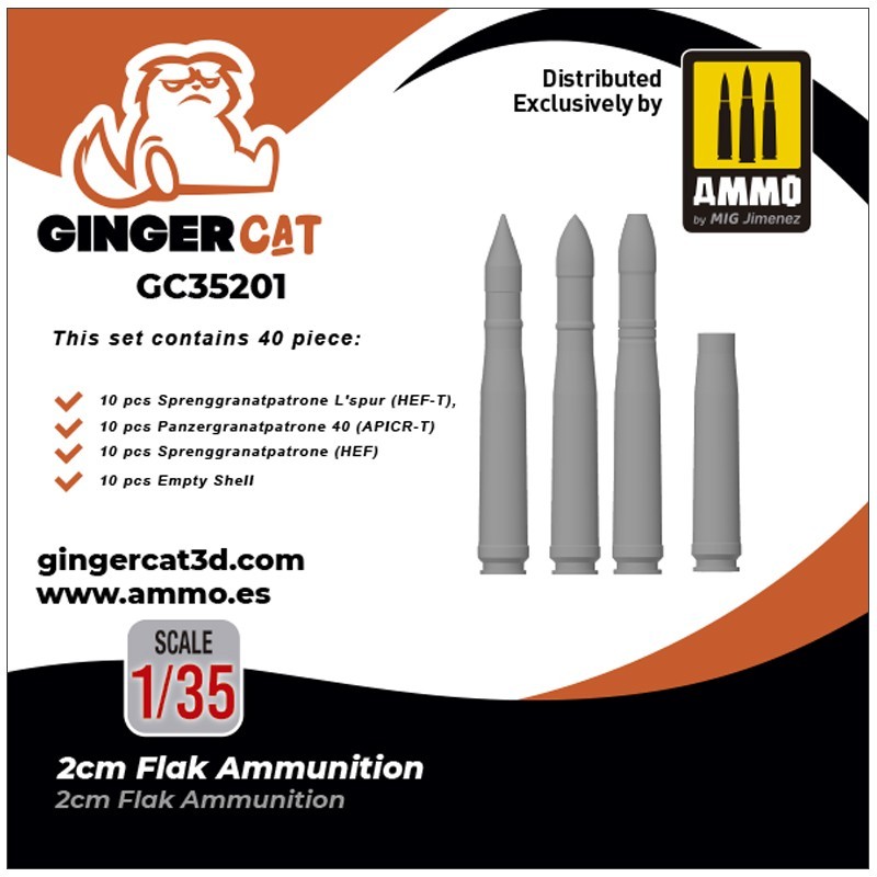 Ginger Cat 35201 1/35 2cm Flak Ammunition (40pcs) Reçine Detay Seti