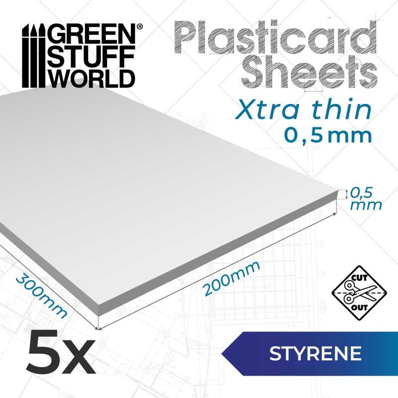 GREEN STUFF WORLD 13223 Styrene sheets 0.5 mm Pack x5 - 0,5 mm Plastik Levha x5