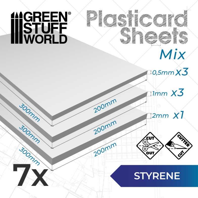 GREEN STUFF WORLD 13228 Styrene sheets Variety pack x7 - Plastik Levha Karışık Paket x7