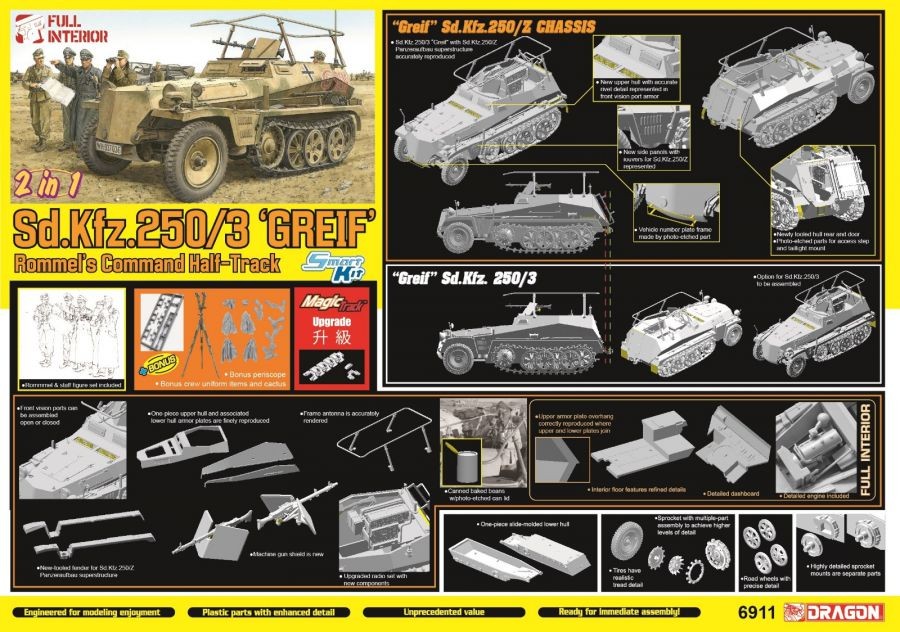 DRAGON 6911 1/35 Sd.Kfz.250/3 "GREIF" ROMMEL'S COMMAND HALF-TRACK İKİNCİ DÜNYA SAVAŞI ALMAN PERSONEL TAŞIYICI MAKETİ