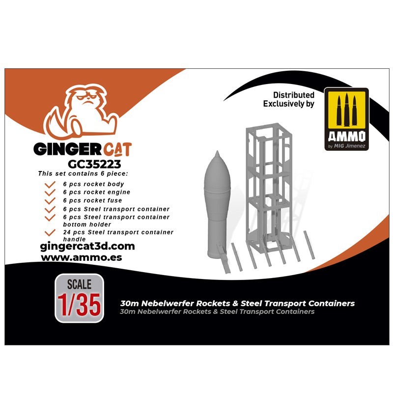 Ginger Cat 35223 1/35 30cm Nebelwerfer Rockets & Steel Transport Containers (6pcs) Reçine Detay Seti