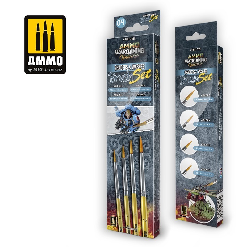 AMMO MIG 7623 AMMO WARGAMING UNIVERSE Shaders & Washes Fırça Seti