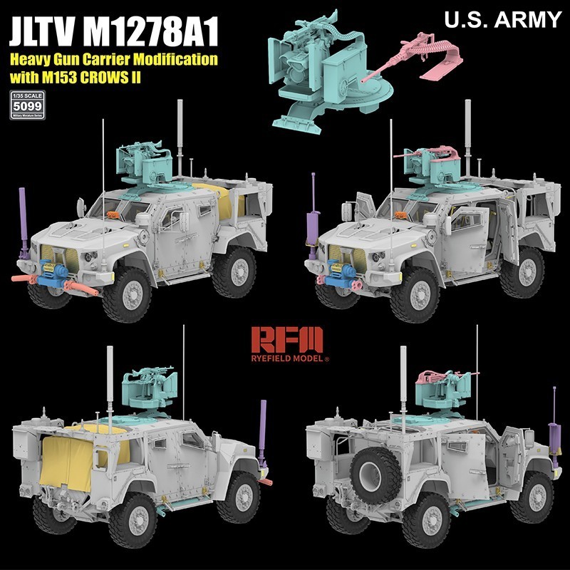 RYE FIELD MODELS 5099 1/35 JLTV M1278A1 Heavy Gun Carrier Modification with M153 Crows II US Army / Slovenian Armed Forces) Askeri Kara Aracı Maketi