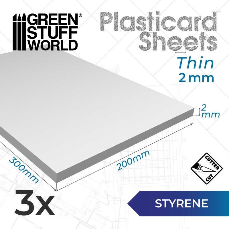 GREEN STUFF WORLD 13226 Styrene sheets 2.0 mm Pack x3 - 2,0mm Plastik Levha x3