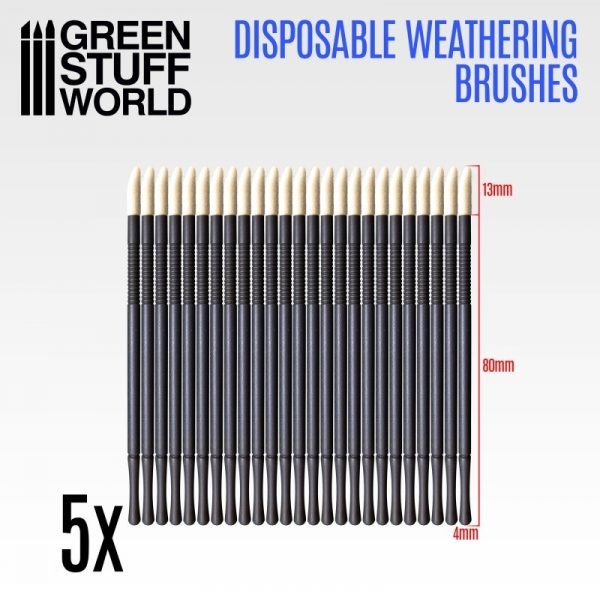 GREEN STUFF WORLD 2420 5X DİSPOSABLE WEATHERİNG BRUSHES – KULLAN AT ESKİTME FIRÇASI