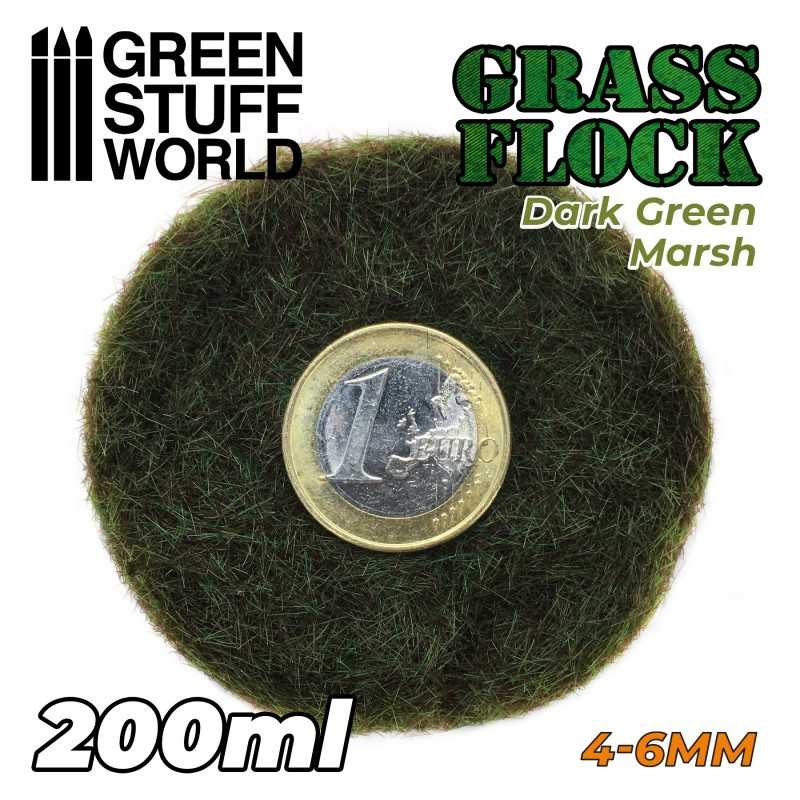 GREEN STUFF WORLD 11159 Static Grass Flock 4-6mm - DARK GREEN MARSH - 200 ml