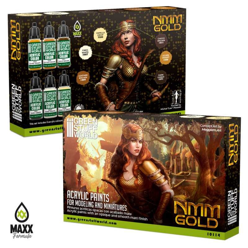 GREEN STUFF WORLD 10114 Paint Set - NMM Gold METALİK OLMAYAN RENKLERLE ALTIN BOYAMA SETİ
