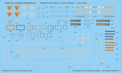 CARACAL MODELS 48006 TÜRK HAVA KUVVETLERİ BÖLÜM 1 F-16 C/D SAVAŞ UÇAĞI MAKETİ İÇİN DEKAL SETİ