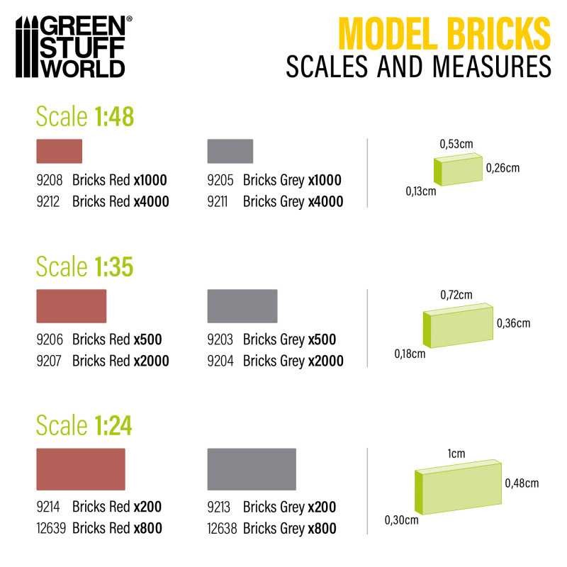GREEN STUFF WORLD 9204 Model Bricks Grey - GRİ MODEL TUĞLA 500 ADET