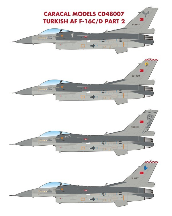 CARACAL MODELS 48007 TÜRK HAVA KUVVETLERİ BÖLÜM 2 F-16 C/D SAVAŞ UÇAĞI MAKETİ İÇİN DEKAL SETİ