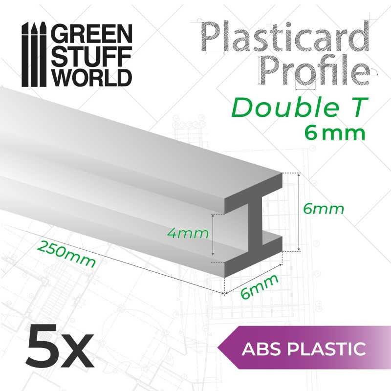 GREEN STUFF WORLD 9219 ABS Plasticard Profile H-Beam Columns 6mm - 6 mm H Kiriş ABS Plastik Profil 5 Adet