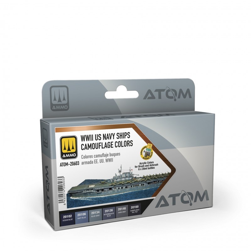 AMMO MIG 20603 ATOM WWII US Navy Ships Camouflage colors SET - İKİNCİ DÜNYA SAVAŞI AMERİKAN DONANMASI BOYA SETİ