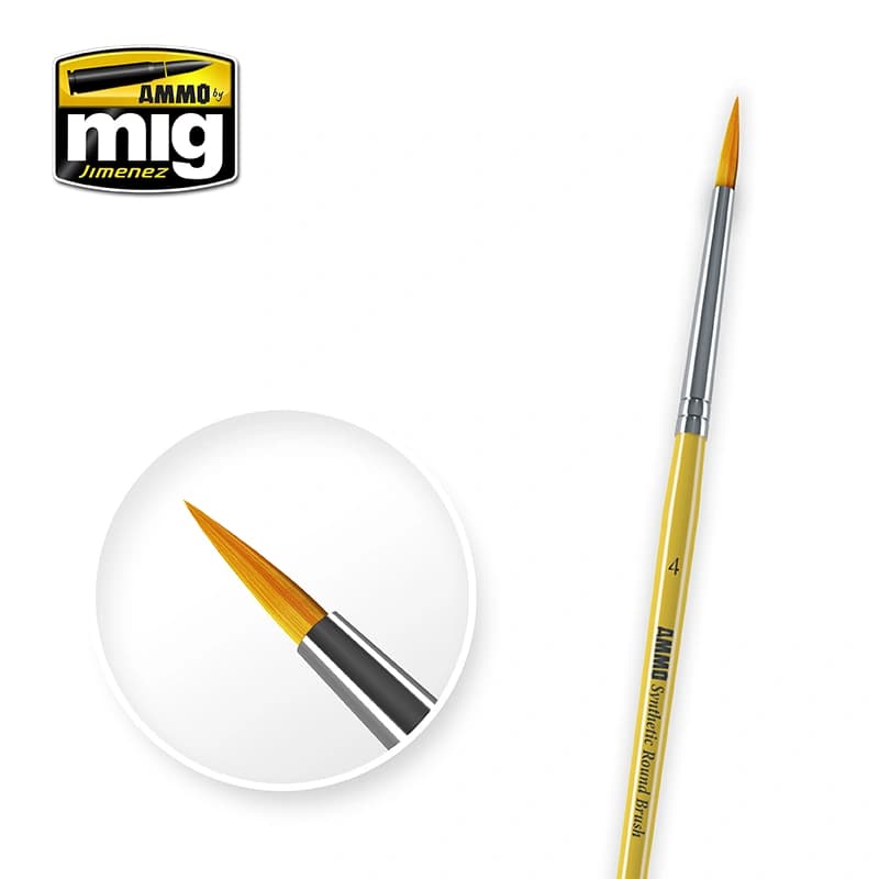 Set De 4 Brosses Rondes Synthétiques Ammo MIG 8615 - Neuf, Pour Maquettisme Et Peinture