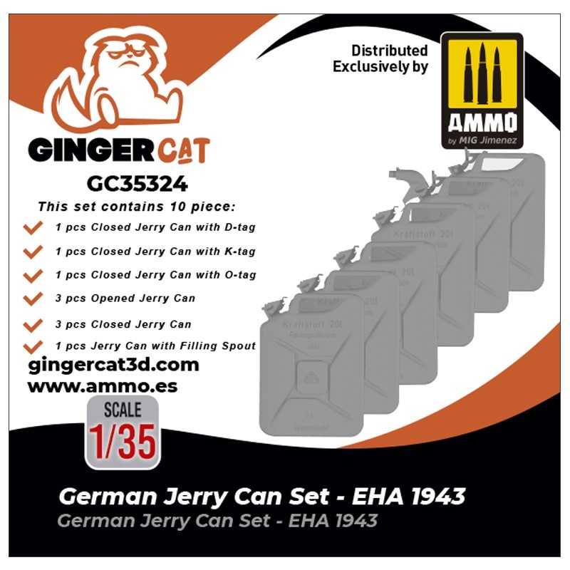 Ginger Cat 35324 1/35 German Jerry Can Set - EHA 1943 (10pcs) Reçine Detay Seti