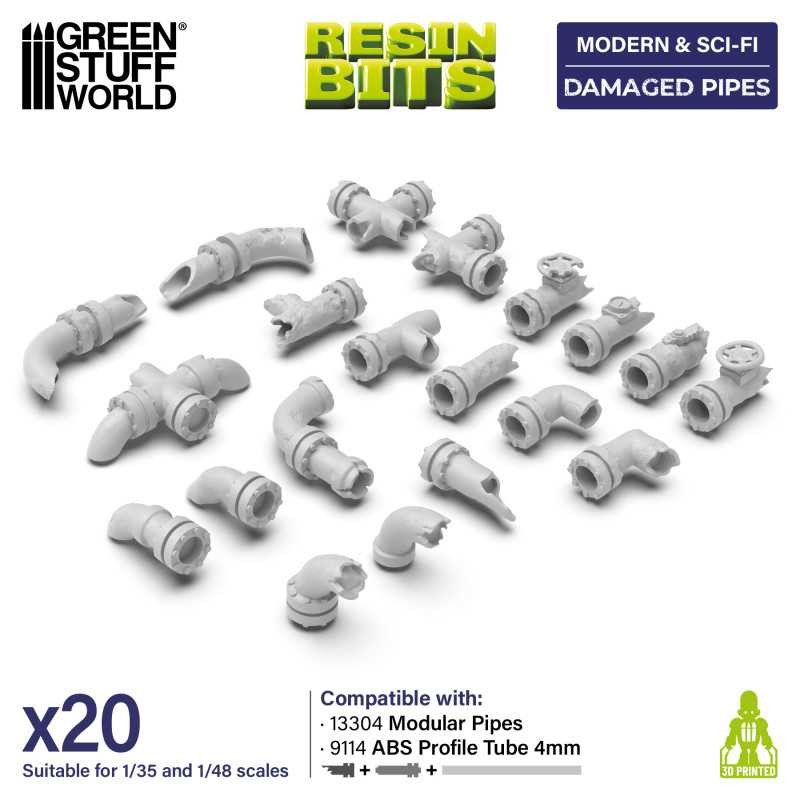 GREEN STUFF WORLD 13303 3D printed set - Damaged Pipes HASARLI BORULAR