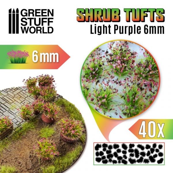 GREEN STUFF WORLD 10744 SHRUBS TUFTS – 6MM SELF-ADHESİVE – LIGHT PURPLE