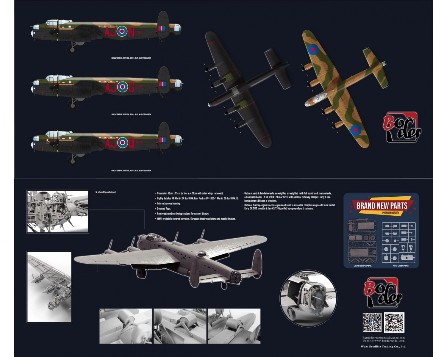 BORDER MODEL 011 1/32 Avro Lancaster B. Mk. III "Dambusters" with Full Interior İKİNCİ DÜNYA SAVAŞI İNGİLİZ BOMBARDIMAN UÇAĞI MAKETİ