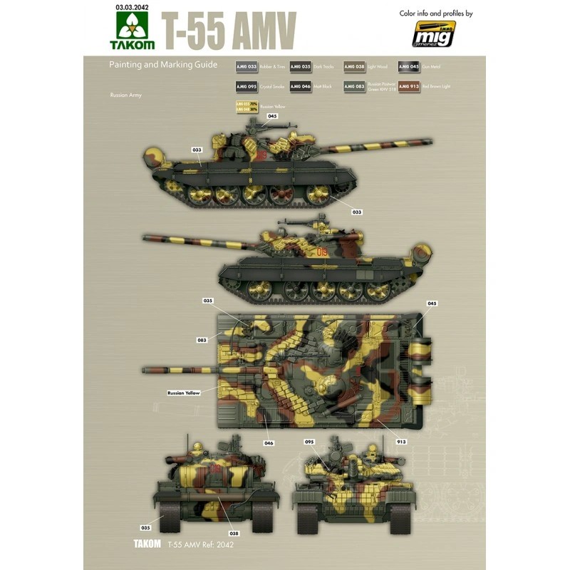 TAKOM 2042 1/35 Russian Medium Tank T-55 AMV TANK MAKETİ