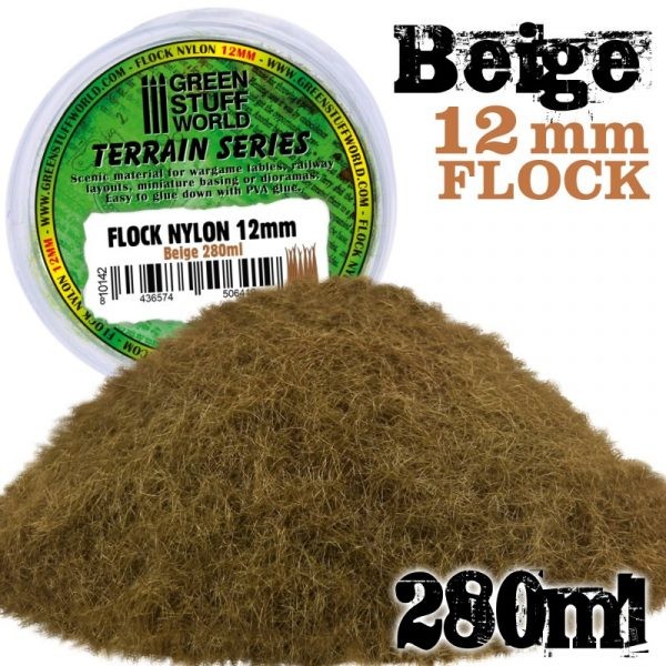 GREEN STUFF WORLD 10142 Static Grass Flock 12mm - Beige - 280 ml