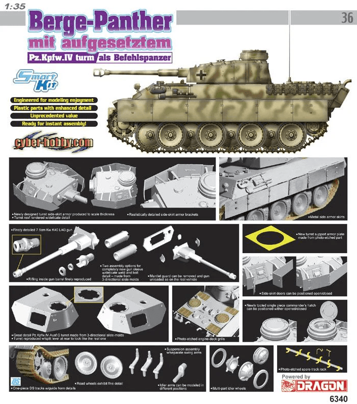 CYBER HOBBY 6340 1/35 BERGE PANTHER mit aufgesetztem PZKpfw IV turm als befehlspanzer ALMAN TANK MAKETİ