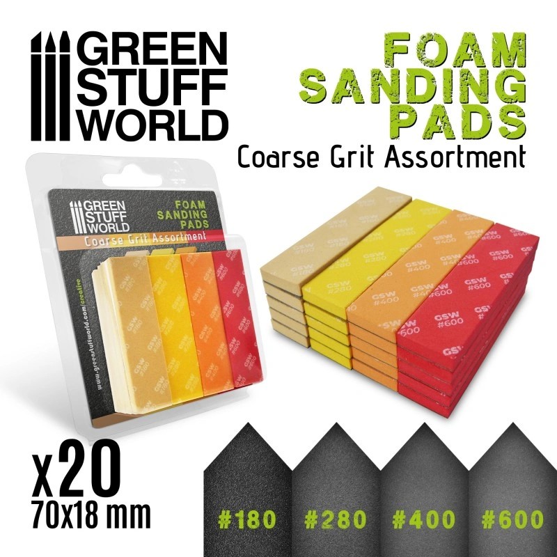 GREEN STUFF WORLD 10977 Foam Sanding Pads - COARSE GRIT ASSORTMENT x20 KALIN NUMARALAR ZIMPARA SETİ