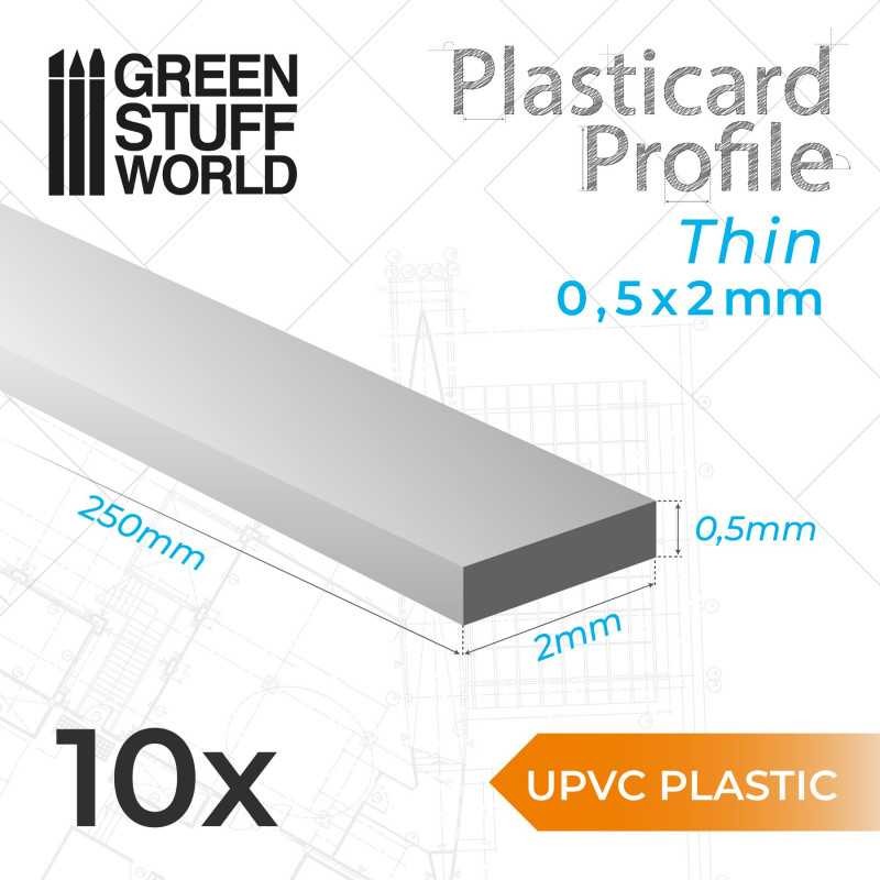 GREEN STUFF WORLD 10834 uPVC Plasticard Thin 0.50mmx2mm - İnce 0,50x2 mm Plastik Profil 10 Adet