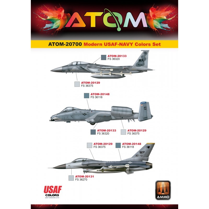 AMMO MIG 20700 ATOM Modern USAF/NAVY Colors Set - Amerikan Hava Kuvvetleri ve Amerikan Deniz Kuvvetleri Boyama Seti