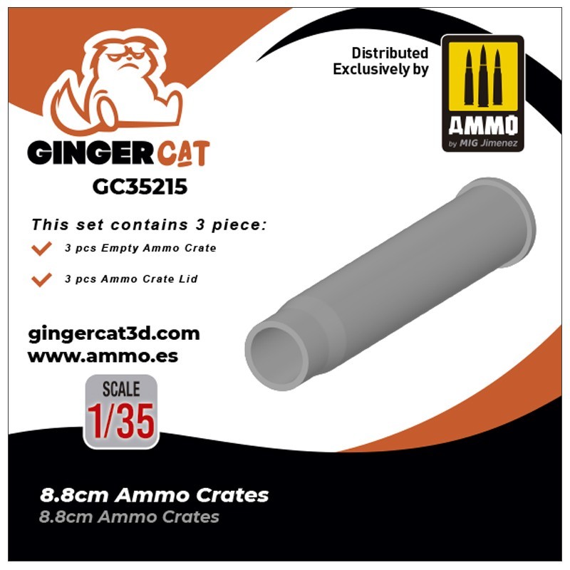 Ginger Cat 35215 1/35 8.8cm Ammo Crates (3pcs) Reçine Detay Seti