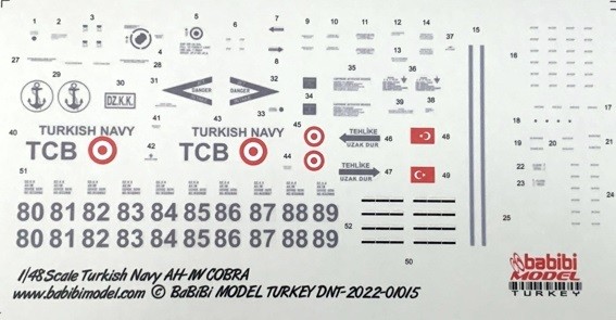 BABİBİ MODEL DNT - 01015 1/48 AH-1W TÜRK DENİZ KUVVETLERİ KOBRA HELİKOPTER DEKAL SETİ