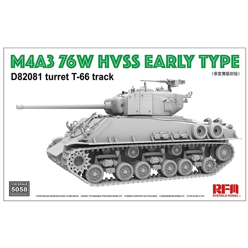 RYE FIELD MODELS 5058 1/35 M4A3 76W HVSS Early type D82081 turret T-66 track Tank Maketi