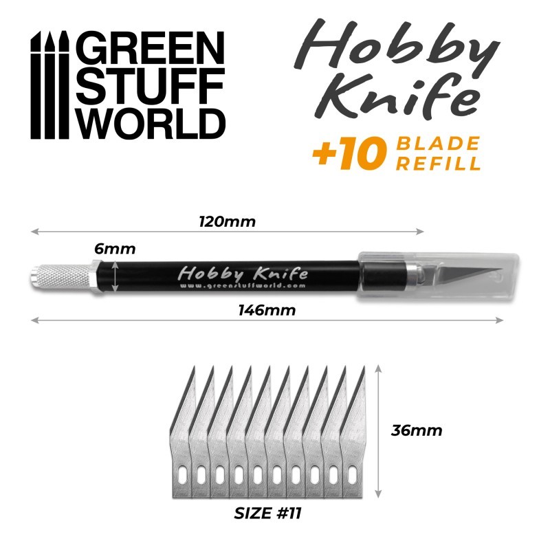 GREEN STUFF WORLD 11026  Metal HOBBY KNIFE with spare blades YEDEK BIÇAKLARIYLA MAKET BIÇAĞI