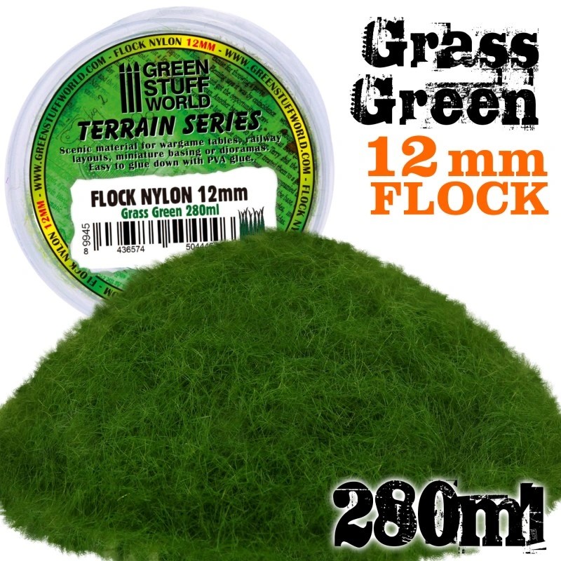 GREEN STUFF WORLD 9945 Static Grass Flock 12mm Grass Green - YEŞİL RENK STATİK ÇİM