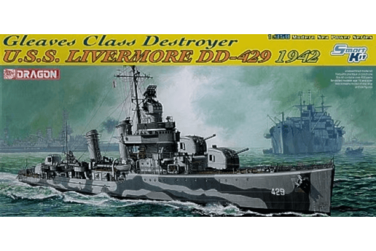 DRAGON 1027 1/350 U.S.S. LIVERMORE DD-429 GLEAVES CLASS DESTROYER 1942 (SMART KIT) İKİNCİ DÜNYA SAVAŞI AMERİKAN GEMİSİ MAKETİ