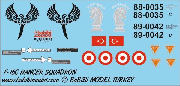 BABİBİ MODEL DBT - 01137 1/48 TÜRK HAVA KUVVETLERİ 132. HANÇER FİLO F-16 C/D DEKAL SETİ