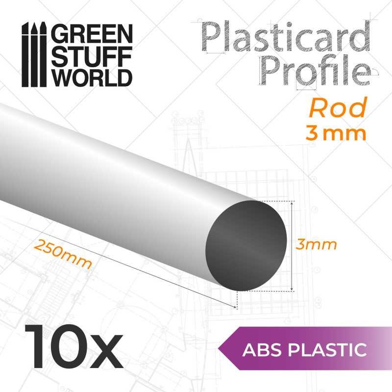 GREEN STUFF WORLD 9174 ABS Plasticard Profile ROD 3mm - 3 mm Çubuk ABS Plastik Profil 10 Adet